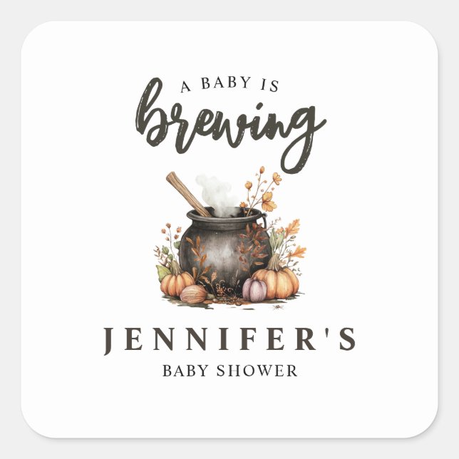 Pegatina Cuadrada Baby Is Brewing Halloween Baby Shower (Anverso)