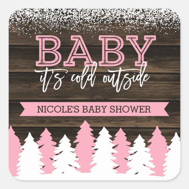 Pegatina Cuadrada Baby It's Cold Outside Winter Chica Baby Shower (Anverso)