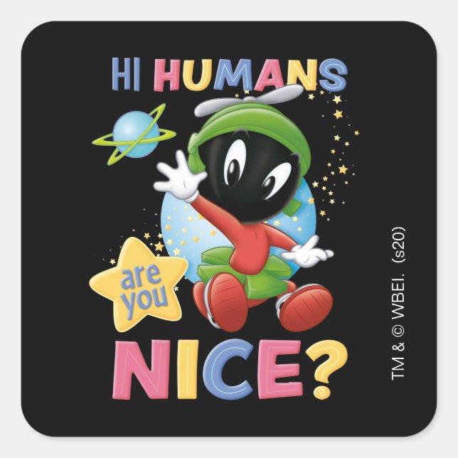 Pegatina Cuadrada Baby MARVIN THE MARTIAN™| Hi Humans (Anverso)
