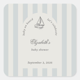 Pegatina Cuadrada Baby On Board Elegant Blue Sailboat Baby Shower