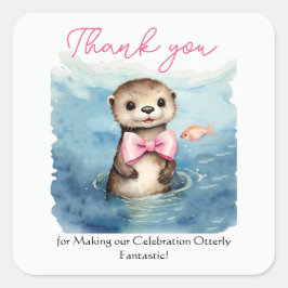 Pegatina Cuadrada Baby Otter Baby Shower Gracias