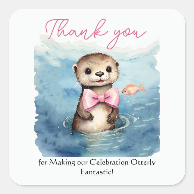 Pegatina Cuadrada Baby Otter Baby Shower Gracias (Anverso)