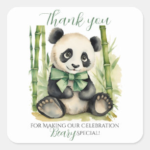 Pegatina Cuadrada Baby Panda Bear Baby Shower Gracias