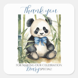 Pegatina Cuadrada Baby Panda Bear Boy Baby Shower Gracias
