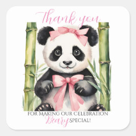 Pegatina Cuadrada Baby Panda Bear Chica Baby Shower Gracias