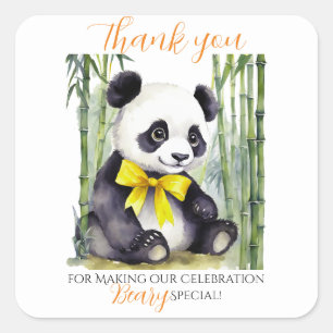 Pegatina Cuadrada Baby Panda Bear Unisex Baby Shower Gracias