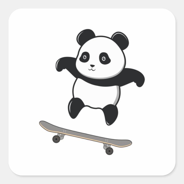 Pegatina Cuadrada Baby Panda Skateboard (Anverso)