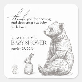 Pegatina Cuadrada Baby Shower: Animales de la selva antigua gracias