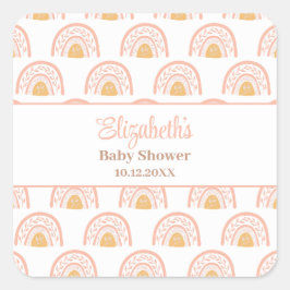 Pegatina Cuadrada Baby Shower arcoiris rosa bohemio