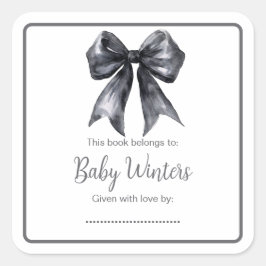 Pegatina Cuadrada Baby Shower Black Coquette Bow