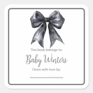 Pegatina Cuadrada Baby Shower Black Coquette Bow