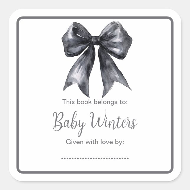 Pegatina Cuadrada Baby Shower Black Coquette Bow (Anverso)