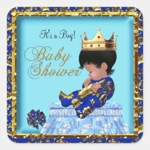 Pegatina Cuadrada Baby Shower Blue Gold Boy