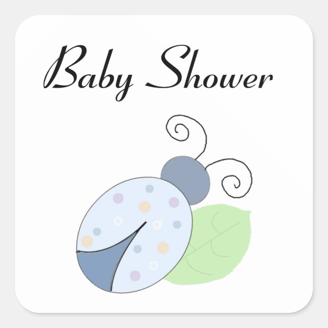 Pegatina Cuadrada Baby Shower Blue Ladybug (Anverso)