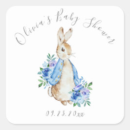 Pegatina Cuadrada Baby Shower Blue Peter Rabbit Floral Boy