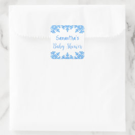 Pegatina Cuadrada Baby Shower Blue Snowflake Winboy Boy