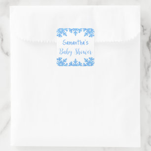 Pegatina Cuadrada Baby Shower Blue Snowflake Winboy Boy