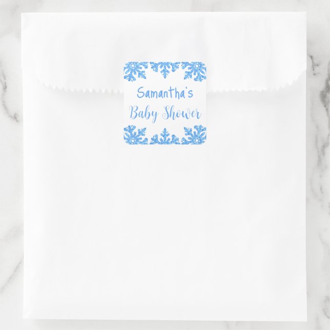 Pegatina Cuadrada Baby Shower Blue Snowflake Winboy Boy (Bolso)