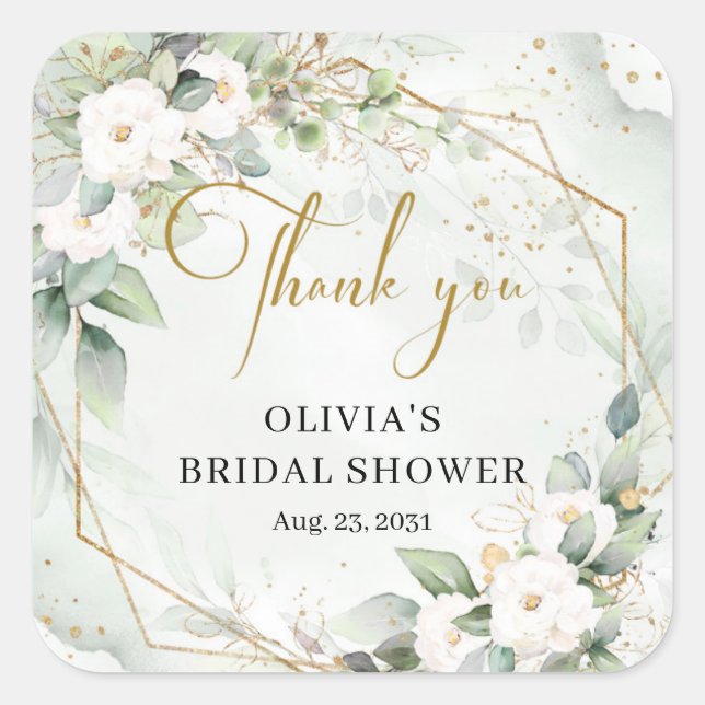 Pegatina Cuadrada Baby Shower Boho acuarela rosas rojas y rosadas (Anverso)