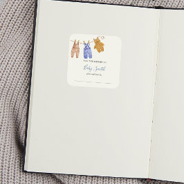 Pegatina Cuadrada Baby Shower Bookplate Blue Boy