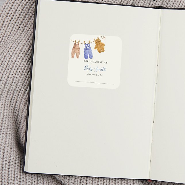 Pegatina Cuadrada Baby Shower Bookplate Blue Boy (Subido por el creador)