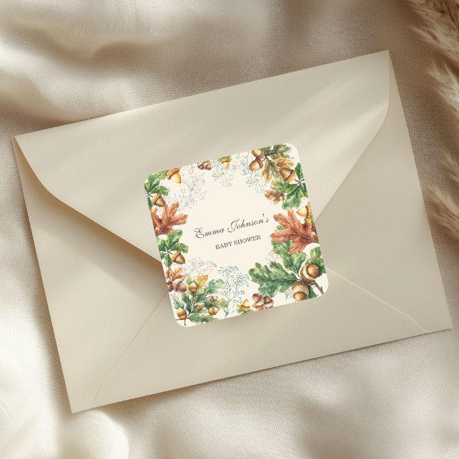 Pegatina Cuadrada Baby Shower Bosque Otoñal Rústico (Subido por el creador)