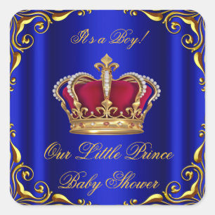 Pegatina Cuadrada Baby Shower Boy Little Prince Royal Red Gold