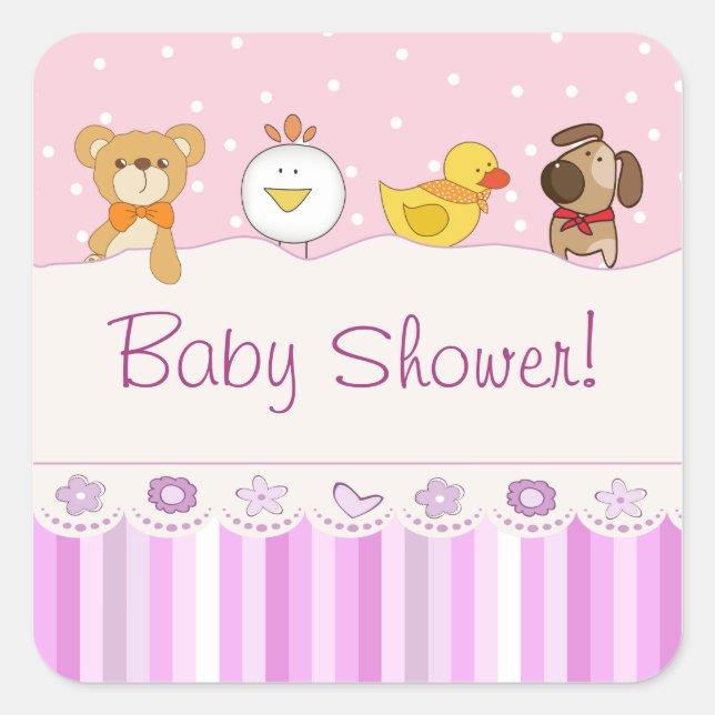 Pegatina Cuadrada Baby Shower chica (Anverso)