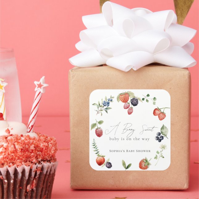Pegatina Cuadrada Baby Shower Chica Berry Sweet Berries (Fiesta)