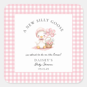 Pegatina Cuadrada Baby Shower Chica de acuarela de Goose