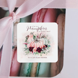 Pegatina Cuadrada Baby Shower Chica de calabaza rosa