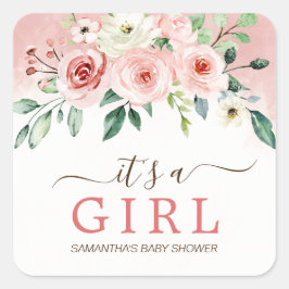 Pegatina Cuadrada Baby Shower Chica de color rosa rosa rosa Rubor