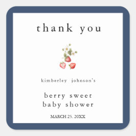 Pegatina Cuadrada Baby Shower Chica de fresa dulce Berry