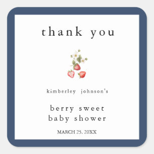 Pegatina Cuadrada Baby Shower Chica de fresa dulce Berry