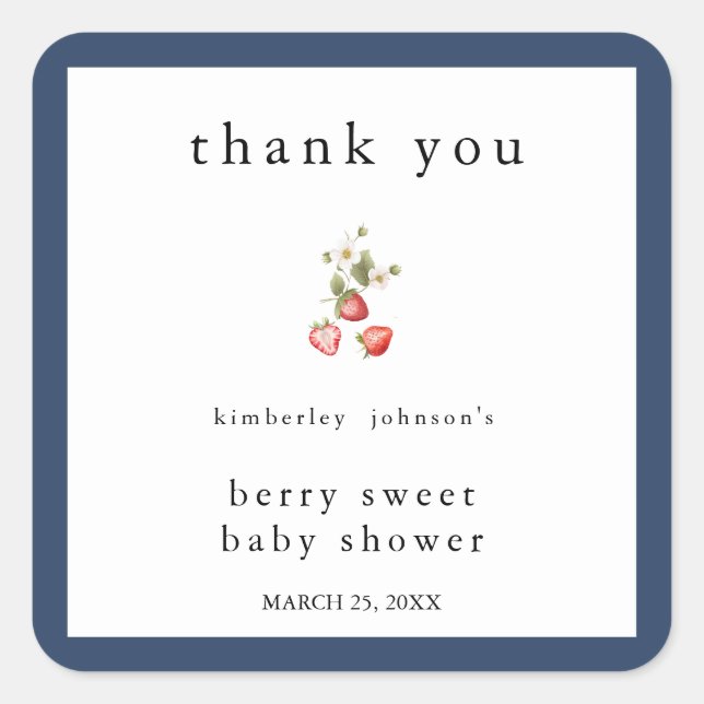 Pegatina Cuadrada Baby Shower Chica de fresa dulce Berry (Anverso)