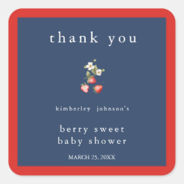 Pegatina Cuadrada Baby Shower Chica de fresa dulce Berry