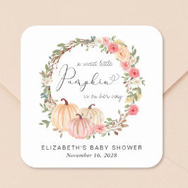 Pegatina Cuadrada Baby Shower Chica Floral Rosa