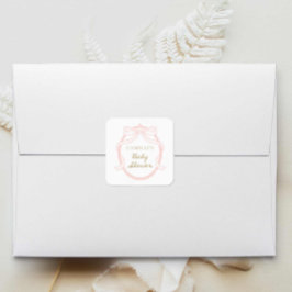 Pegatina Cuadrada Baby Shower Chica mínimo de arco rosado