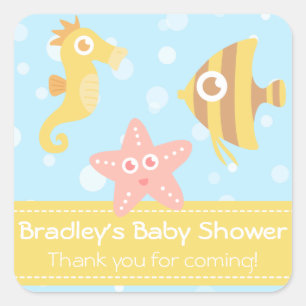 Pegatina Cuadrada Baby Shower: Criaturas de dibujos animados kawaii 