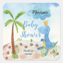 Baby Shower Cute Blue Dinosaur Palm Tree Boy