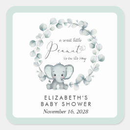 Pegatina Cuadrada Baby Shower Cute Elephant Eucalyptus