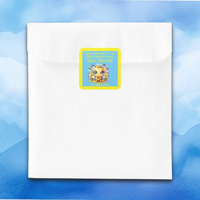 Pegatina Cuadrada Baby Shower de abeja de miel de abeja a abeja | (Subido por el creador)