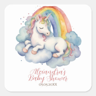 Pegatina Cuadrada Baby Shower de Baby Unicorn