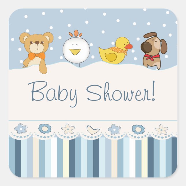 Pegatina Cuadrada Baby Shower de Blue Boy (Anverso)