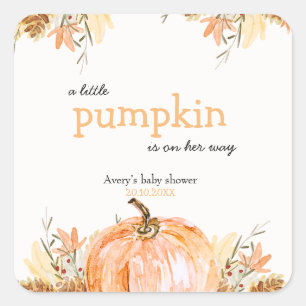 Pegatina Cuadrada Baby Shower de calabaza