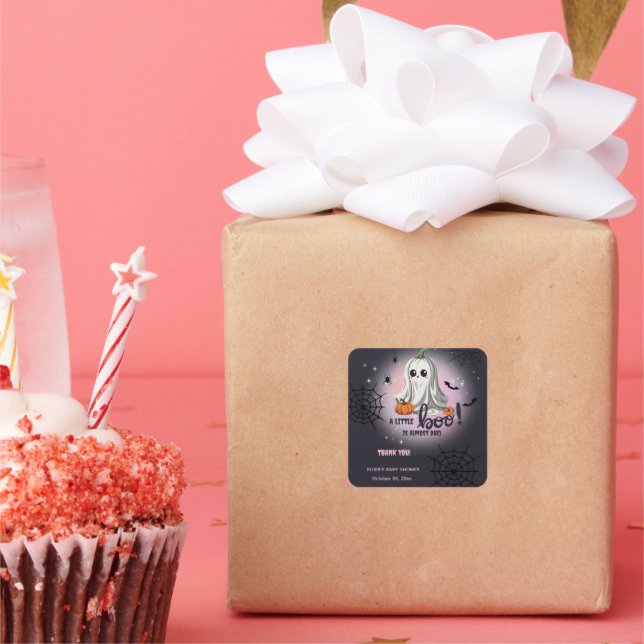 Pegatina Cuadrada Baby Shower de calabaza de Halloween (Fiesta)