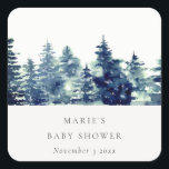 Pegatina Cuadrada Baby Shower de color de agua de nieve del bosque d<br><div class="desc">Para cualquier personalización adicional o cualquier otro elemento que coincida,  no dude en ponerse en contacto conmigo en yellowfebstudio@gmail.com</div>