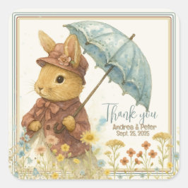 Pegatina Cuadrada Baby Shower de conejo pequeño para Chica