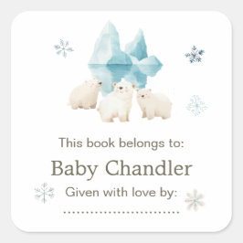 Pegatina Cuadrada Baby Shower de Cute Winter Polar Bears