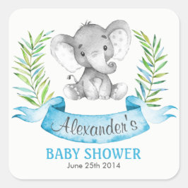 Pegatina Cuadrada Baby Shower de Elephant Boy